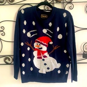 Vintage Taxi Christmas snowman navy blue sweater unisex size M